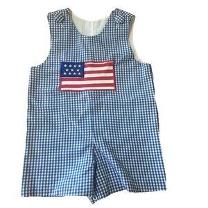 Classic Whimsy Appliqued Flag Romper One piece Size 9mo. Snaps Covered Buttons